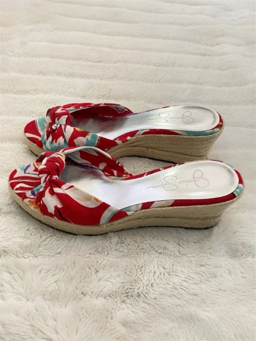 Jessica Simpson Red Floral Espadrille Wedges Size 8.5